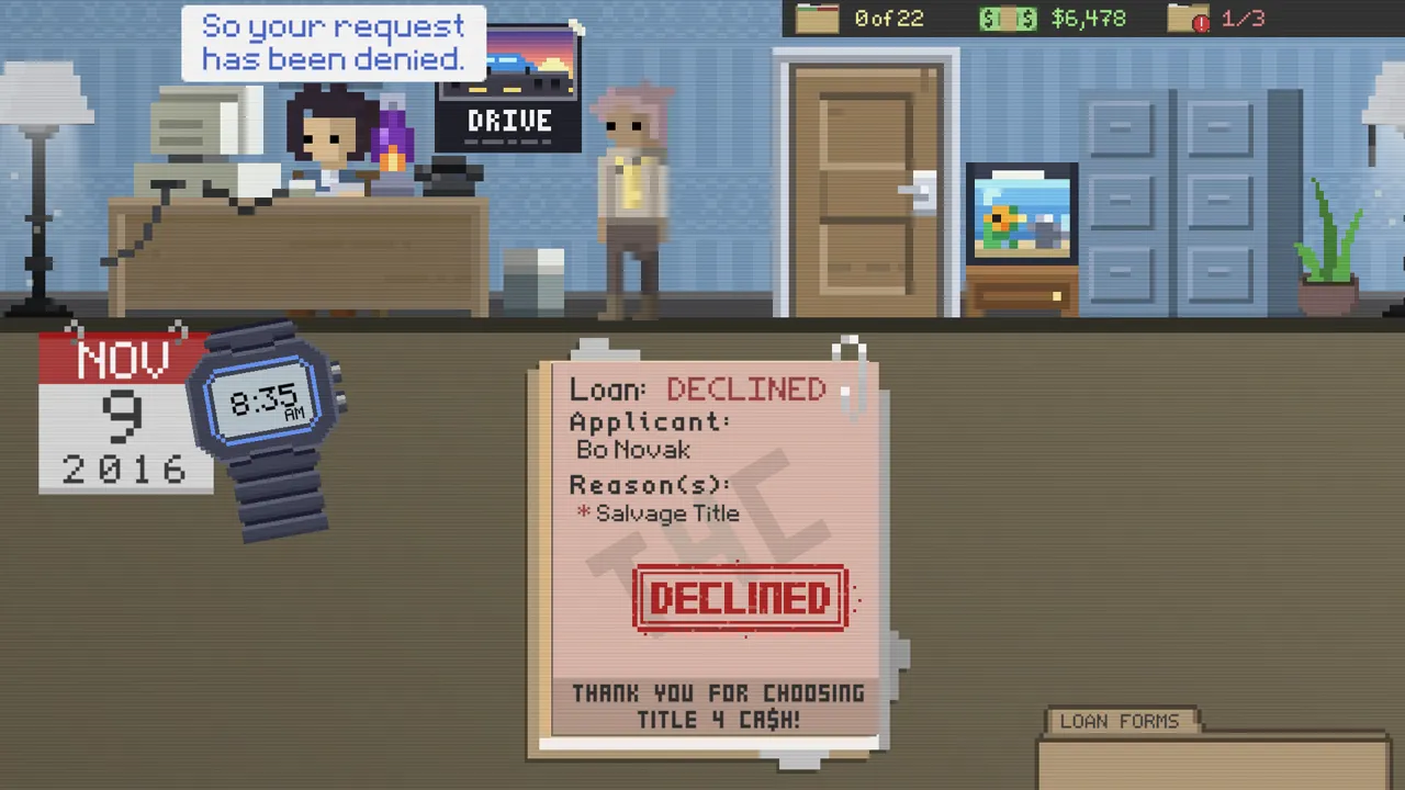 A declined loan application at the Title 4 Cash desk