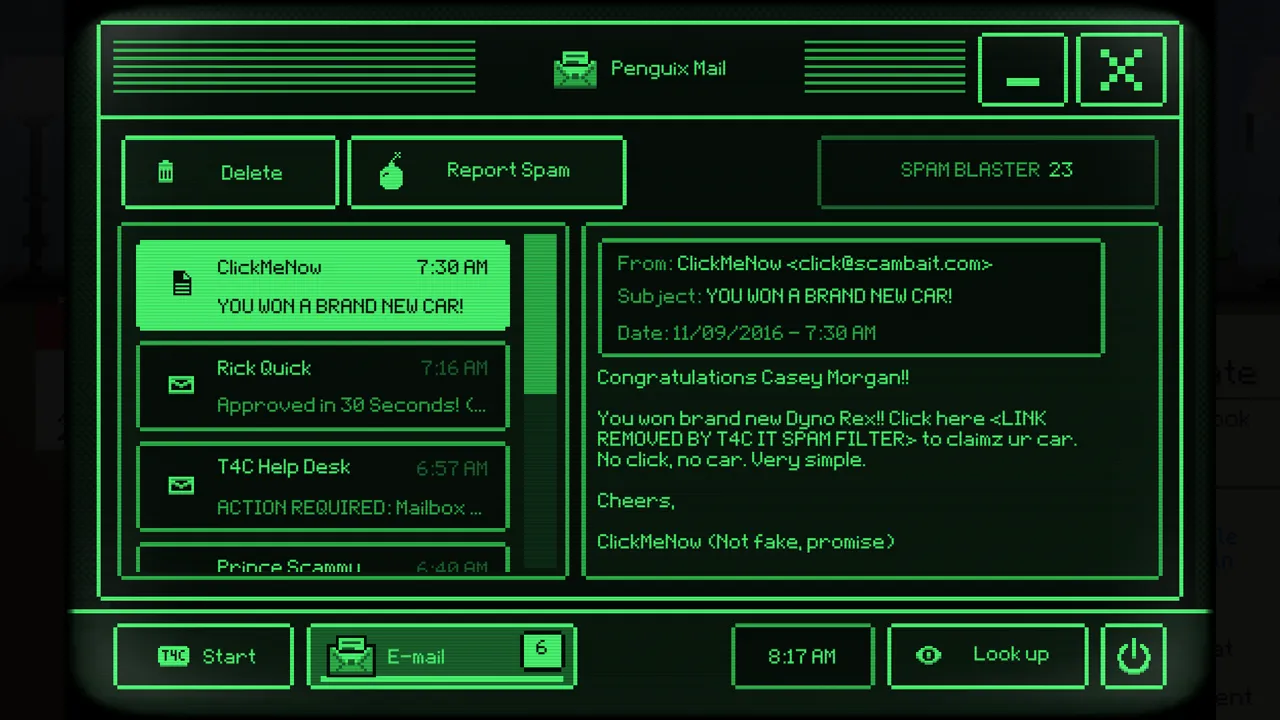 Spam e-mail on the green-screen office PC