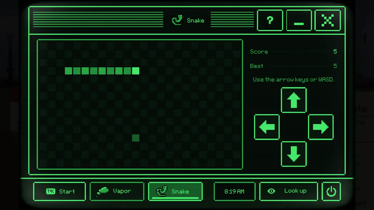 Snake game running on the office PC