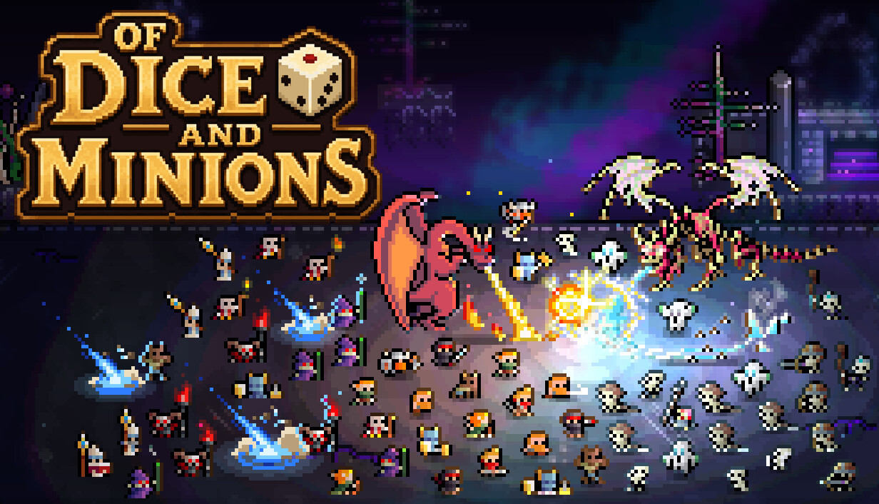 Of Dice and Minions logo above a dungeon battle