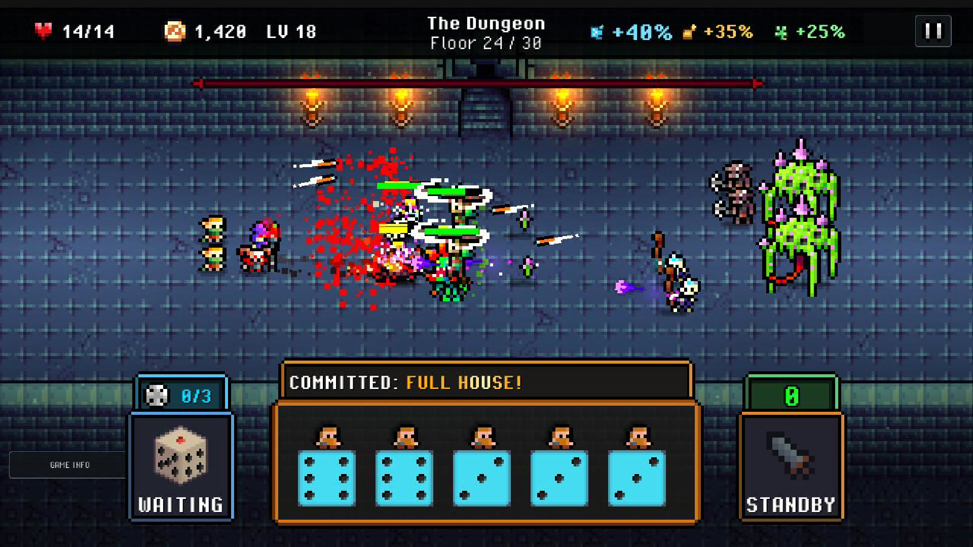 A towering necromancer calls reinforcements into a dungeon battle